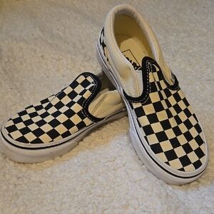 Vans Kids Checkered Slip-On Shoes - Black and White